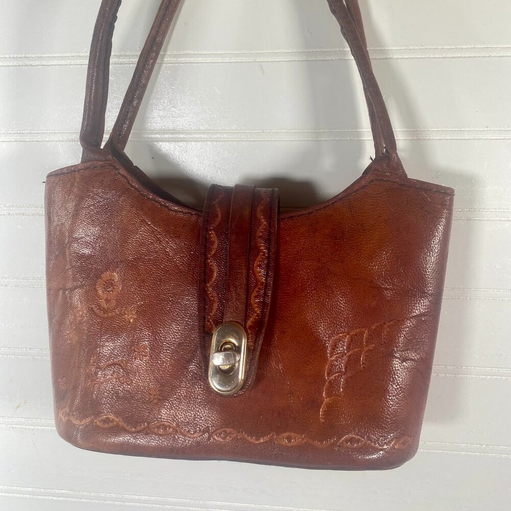Vintage Hand Tooled, Small Cordovan Mexican Leather Purse, Gorgeous, - Picture 3 of 10